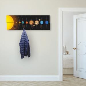 Artland Garderobenleiste "Vector Sonnensystem mit Planeten", platzsparende Wandgarderobe aus Holz mit 4 Haken, geeignet für kleinen, schmalen Flur, Flurgarderobe
