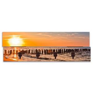 Artland Garderobenleiste "Schöner Sonnenuntergang am Strand", platzsparende Wandgarderobe aus Holz mit 4 Haken, geeignet für kleinen, schmalen Flur, Flurgarderobe