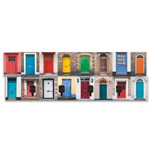 Artland Garderobenleiste »Fotocollage von 32 bunten Haustüren«, platzsparende Wandgarderobe aus Holz mit 4 Haken, geeignet für kleinen, schmalen Flur, Flurgarderobe