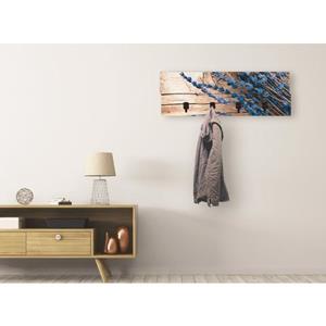 Artland Garderobenleiste "Lavendel vor Holzhintergrund", platzsparende Wandgarderobe aus Holz mit 4 Haken, geeignet für kleinen, schmalen Flur, Flurgarderobe