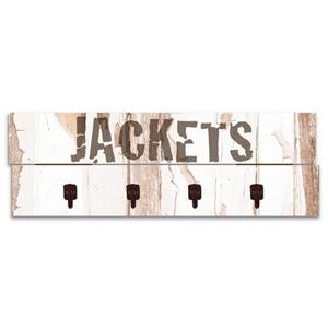 Artland Garderobenleiste "Jacken auf hölzernem Untergrund", platzsparende Wandgarderobe aus Holz mit 4 Haken, geeignet für kleinen, schmalen Flur, Flurgarderobe