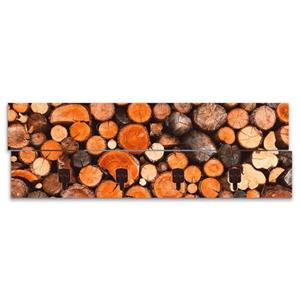 Artland Garderobenleiste "Geschichtetes Feuerholz", platzsparende Wandgarderobe aus Holz mit 4 Haken, geeignet für kleinen, schmalen Flur, Flurgarderobe