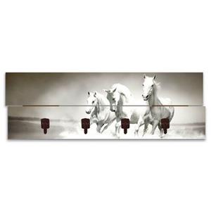 Artland Garderobenleiste "Herde von weißen Pferden", platzsparende Wandgarderobe aus Holz mit 4 Haken, geeignet für kleinen, schmalen Flur, Flurgarderobe