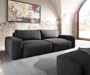 DELIFE Big-Sofa Lanzo XL 270x125 cm Mikrofaser Schwarz mit Hocker