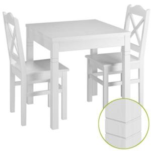 Erst-Holz Weiße Essgruppe mit Tisch und 2 Stühle Kiefer Massivholz weiß