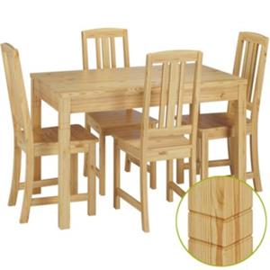 Erst-Holz Vollholz-Essgruppe mit Tisch und 4 Stühle Kiefer Massivholz natur
