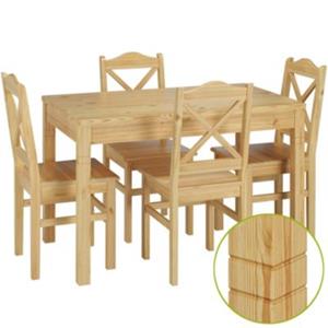 Erst-Holz Rustikale Tischgruppe Esstisch und 4 Stühle Kiefer Massivholz natur