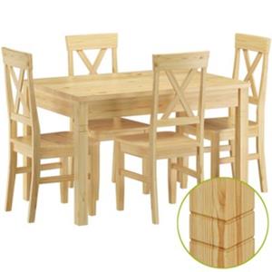 Erst-Holz Essgruppe Kiefer Massiv Tisch und 4 Stühle Küchentisch Holzstühle natur