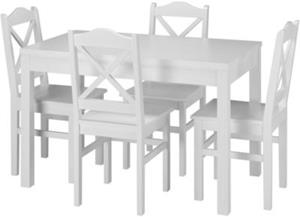 Erst-Holz Weiße Essgruppe mit Küchentisch und 4 Stühle Massivholz weiß