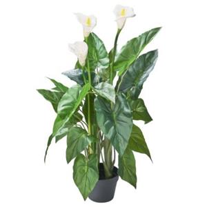 Amare Dekopflanze Realistische Plastikpflanze mit weißer Blüte im Topf grün