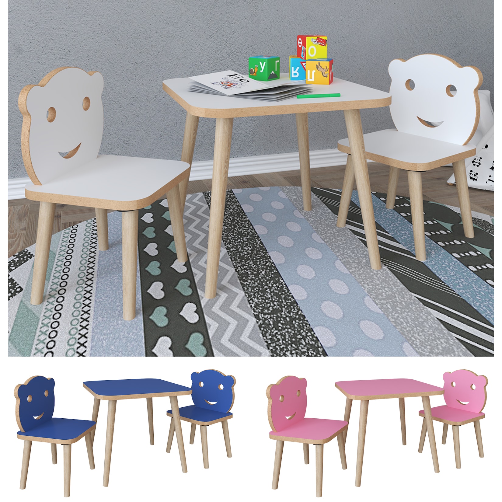 Hioshop LiLuLa babykamer tafel en stoelen wit.