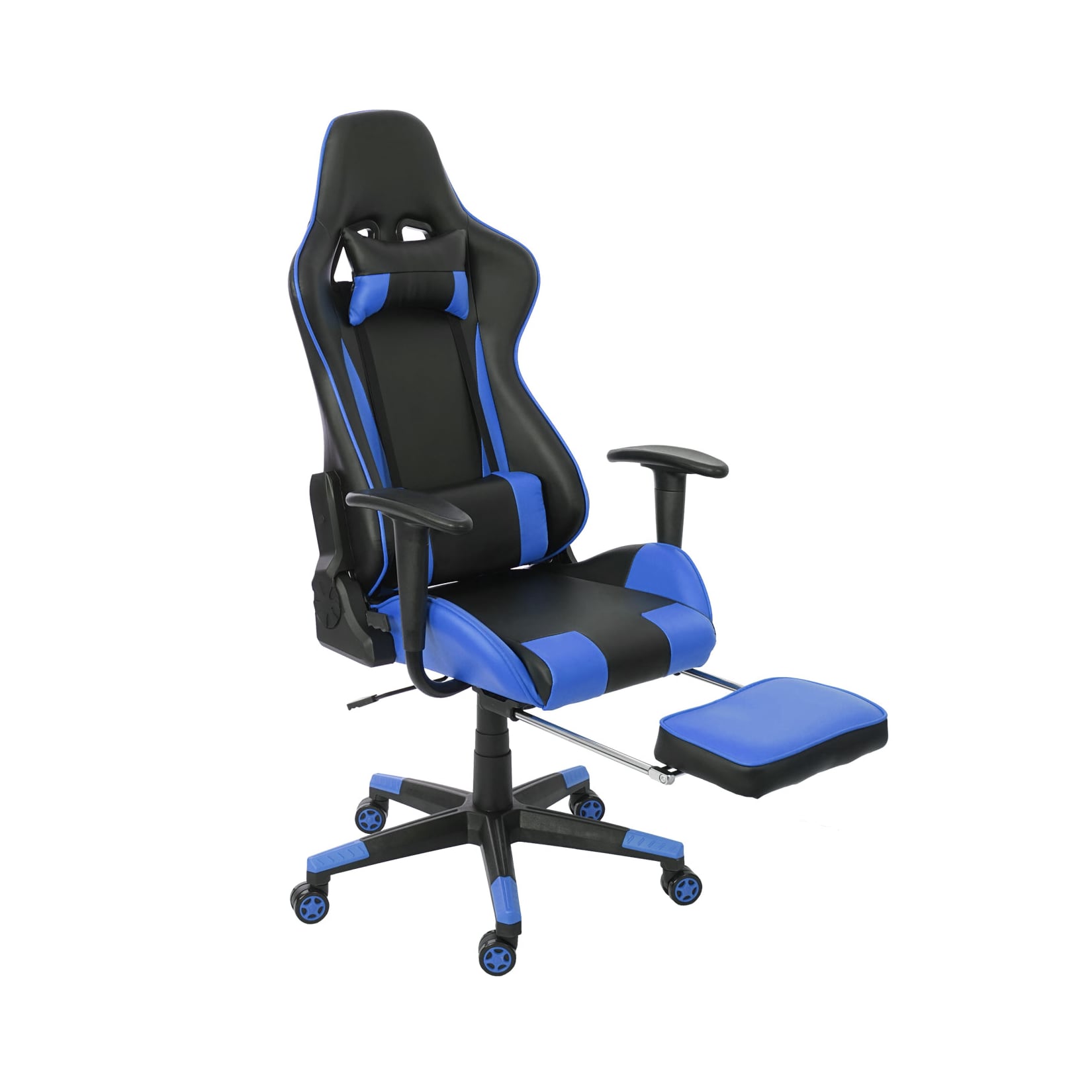 MCW Relax-Bürostuhl -D25 XXL, Schreibtischstuhl Gamingstuhl, 150kg belastbar Fußstütze ~ schwarz/blau