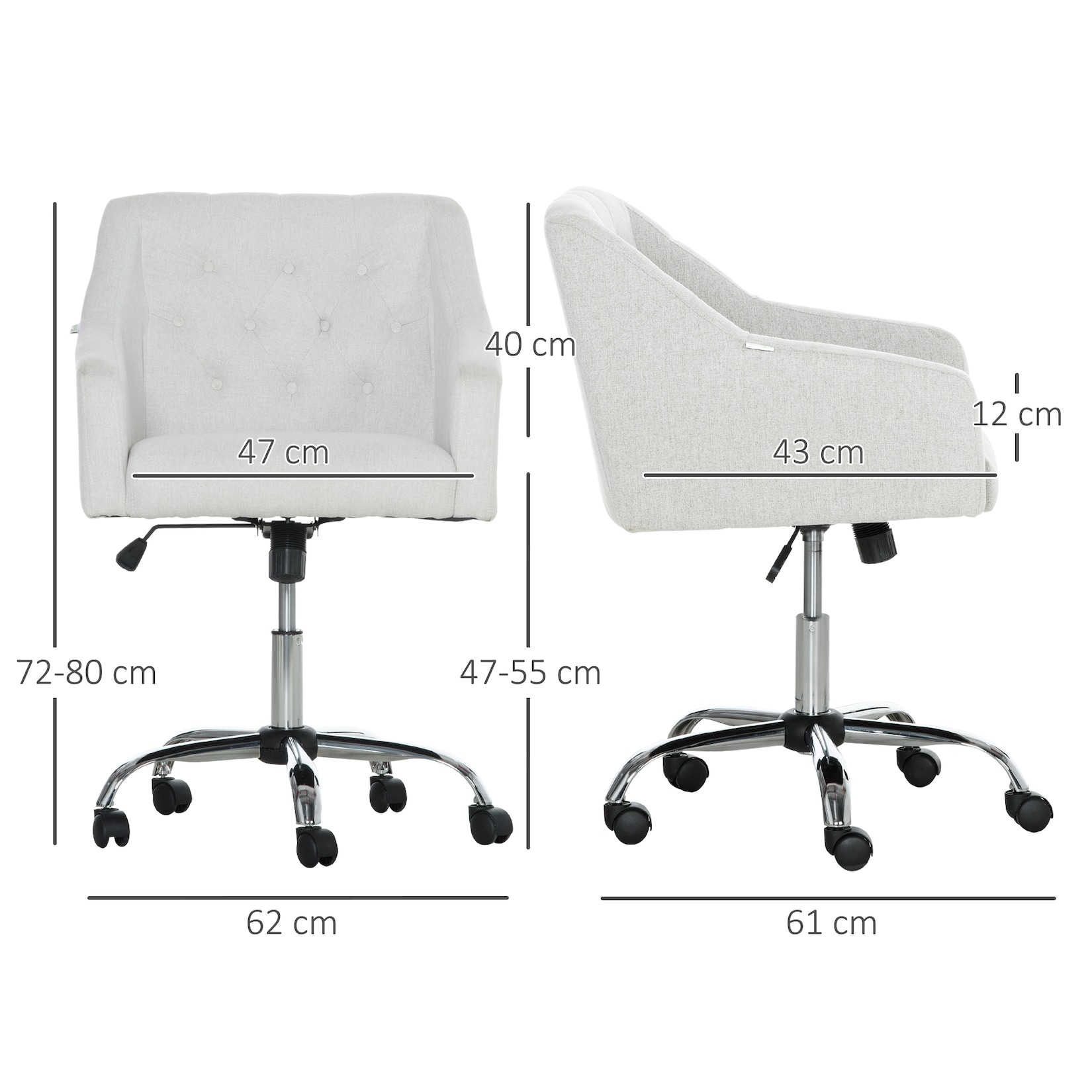 Vinsetto Bürostuhl mit Armlehne 62L x 61B x 72-80H cm   schreibtischstuhl  drehstuhl  bürostuhl  bürohocker  höhenverstellbar
