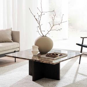 TopDesign Japandi Wohnzimmer Tisch mit Marmorplatte Braun