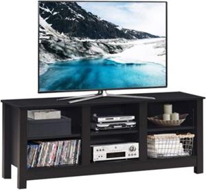 costway TV-Kast met Planken TV-Meuble van Hout voor 60 Inch Televisie Open Opbergconsole voor Thuis en op Kantoor Donkerbruin