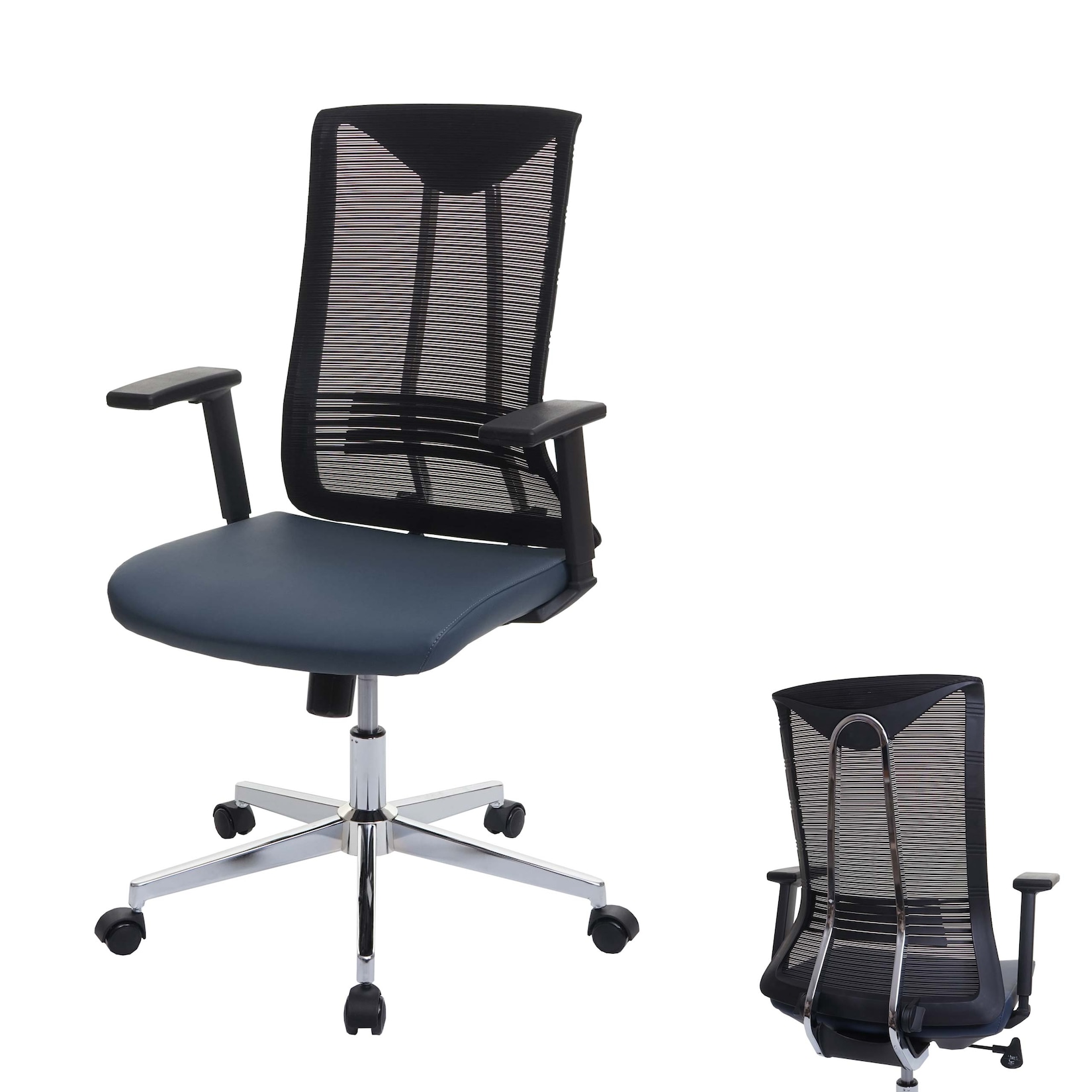 MCW Bürostuhl -J53, Drehstuhl Schreibtischstuhl, ergonomisch Kunstleder ~ blau-grau