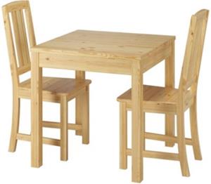 Erst-Holz Stilvolle kleine Essgruppe mit Tisch und 2 Stühle Kiefer natur Massivholz