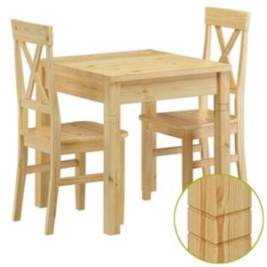 Erst-Holz Massivholz-Essgruppe mit Tisch und 2 Stühle Kiefer natur