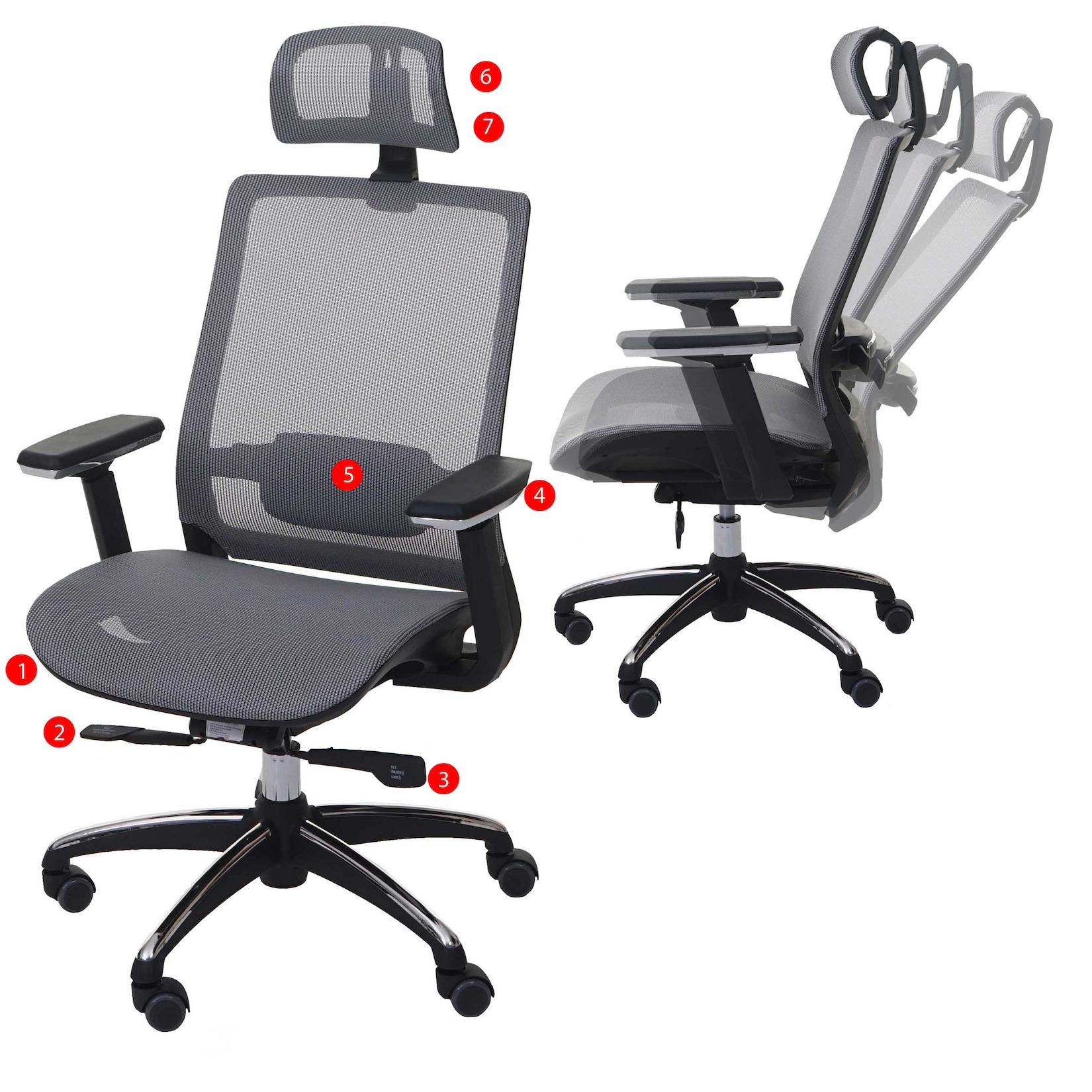 MCW Bürostuhl -A20, Schreibtischstuhl Drehstuhl, ergonomisch Kopfstütze Stoff/Textil ~ grau