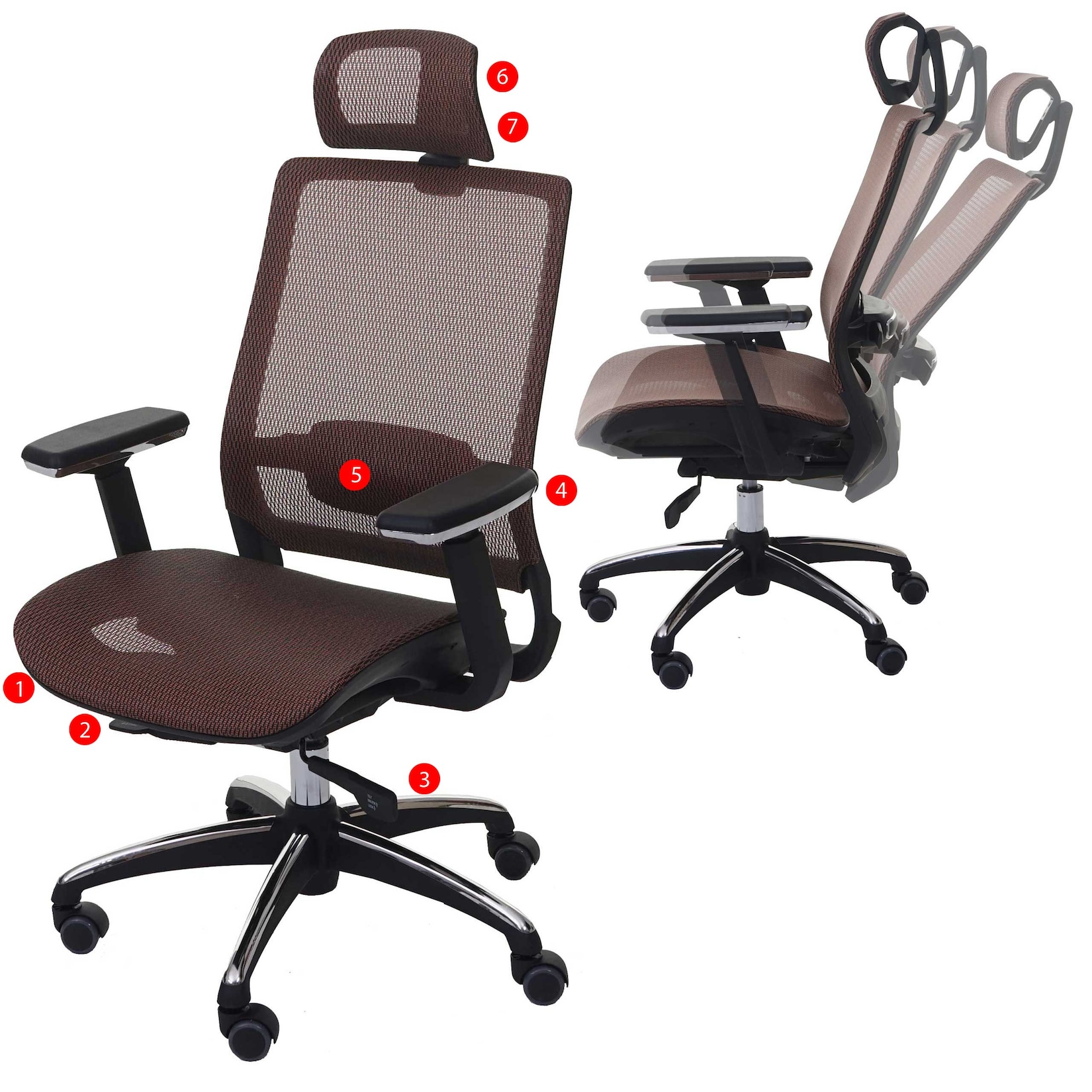 MCW Bürostuhl -A20, Schreibtischstuhl Drehstuhl, ergonomisch Kopfstütze Stoff/Textil ~ mandarin
