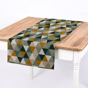 SCHÖNER LEBEN. Tischläufer » Tischläufer Dreiecke natur grün gelb 40x160cm«, handmade