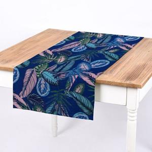 SCHÖNER LEBEN. Tischläufer » Tischläufer Dschungelpflanzen blau grün rosa 40x160cm«, handmade