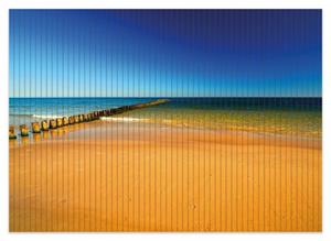 Wallario Schaum-Badematte »Sandstrand in orange - Blaues Meer - Blauer Himmel« , Höhe 5 mm, rutschhemmend, geeignet für Fußbodenheizungen