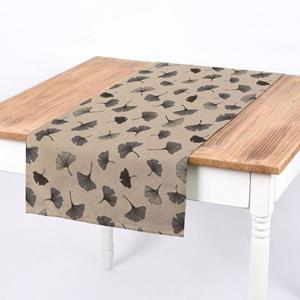 SCHÖNER LEBEN. Tischläufer » Tischläufer Leinenlook Ginko Leaf Ginkgo Blatt natur grau 40x160cm«, handmade