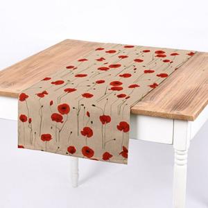 SCHÖNER LEBEN. Tischläufer » Tischläufer Leinenlook Poppy Field Mohnblumen natur rot 40x160cm«, handmade