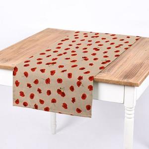 SCHÖNER LEBEN. Tischläufer » Tischläufer Leinenlook Poppy Flower Mohnblüten Allover natur rot 40x160cm«, handmade