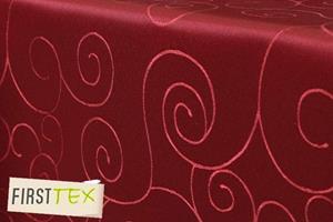 First-Tex Tischdecke,  Ornament Damast Tischdecke 135 rund rot Farbecht Hochwertig Lotuseffekt pflegeleicht