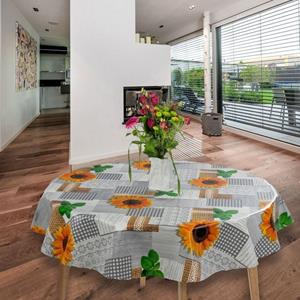 Laro Tischdecke »Wachstuch-Tischdecken Abwaschbar Sonnenblumen Gelb Grau Rund 140cm«