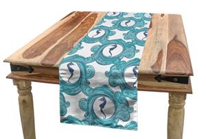 Abakuhaus Tischläufer »Esszimmer Küche Rechteckiger Dekorativer Tischläufer«, blau Wasser Seepferde auf Rounds