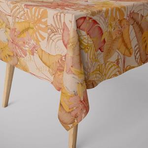 SCHÖNER LEBEN. Tischdecke » Tischdecke Leinenlook Royal Cockatoo Palmenblätter Kakadus natur gelb rosa verschiedene Größen«, handmade