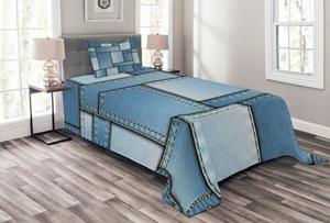 Abakuhaus Tagesdecke »Set mit Kissenbezügen Waschbar«, , Blau Denim Patchwork-Muster