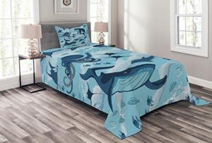 Abakuhaus Tagesdecke »Set mit Kissenbezügen Waschbar«, , Blau Dolphins Oktopus Seesterne