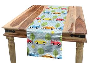 Abakuhaus Tischläufer »Esszimmer Küche Rechteckiger Dekorativer Tischläufer«, Baby Checkered Autos mit Bäumen