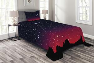 Abakuhaus Tagesdecke »Set mit Kissenbezügen Waschbar«, , Nacht Red Sky Starry Landschaft