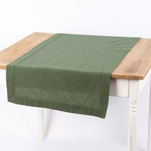 SCHÖNER LEBEN. Tischläufer »Linen & More Tischläufer Indi einfarbig army grün 50x140cm«