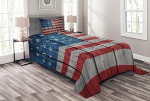 Abakuhaus Tagesdecke »Set mit Kissenbezügen Waschbar«, , Retro Abgenutzte Stil amerikanische Flagge