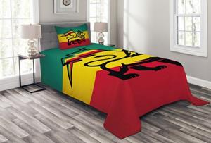 Abakuhaus Tagesdecke »Set mit Kissenbezügen Waschbar«, , Rasta Judah Lion Rastafari Flagge