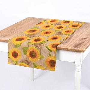 SCHÖNER LEBEN. Tischläufer » Tischläufer Outdoor Sunflower Sonnenbumen Holzlatten beige gelb 40x160cm«, abwaschbar