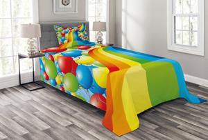 Abakuhaus Tagesdecke »Set mit Kissenbezügen Waschbar«, , Regenbogen Luftballons Bänder Wellig