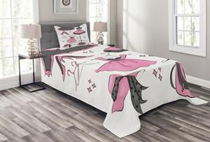 Abakuhaus Tagesdecke »Set mit Kissenbezügen Waschbar«, , Heels und Kleider Cartoon-Stil