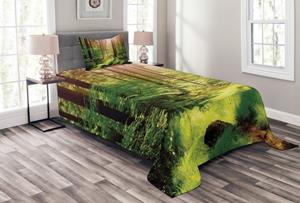 Abakuhaus Tagesdecke »Set mit Kissenbezügen Waschbar«, , Wald Sunset Moss Woods Bäume