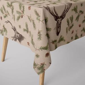 SCHÖNER LEBEN. Tischdecke » Tischdecke Leinenlook Deer Forest Hirsch Kiefernzweige natur grün verschiedene Größen«, handmade