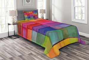 Abakuhaus Tagesdecke »Set mit Kissenbezügen Waschbar«, , Abstrakt Regenbogen-Farben-Quadrate