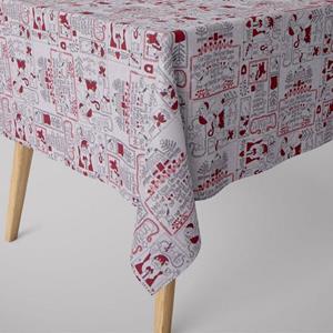 SCHÖNER LEBEN. Tischdecke » Tischdecke Schneemann Weihnachtsmann Rentiere creme grau rot eckig in verschiedenen Größen«, handmade
