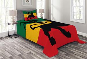 Abakuhaus Tagesdecke »Set mit Kissenbezügen Waschbar«, , Rasta Judah Lion Reggae Flagge