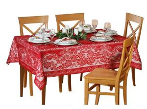 Dynamic24 Tischdecke, Spitzen Tischdecke 135x180 Decke Weihnachtsdecke Tischläufer eckig rot
